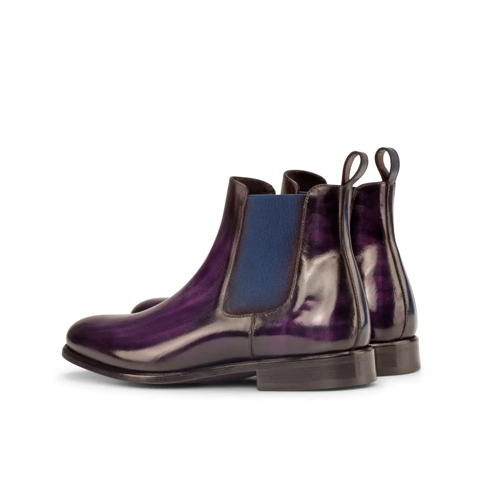 DapperFam Monza in Purple / Denim Men's Hand-Painted Patina Chelsea Boot