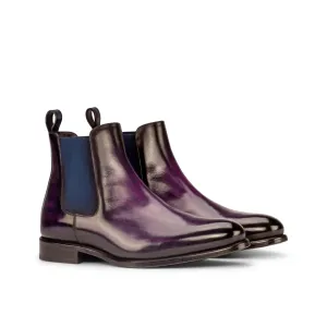 DapperFam Monza in Purple / Denim Men's Hand-Painted Patina Chelsea Boot