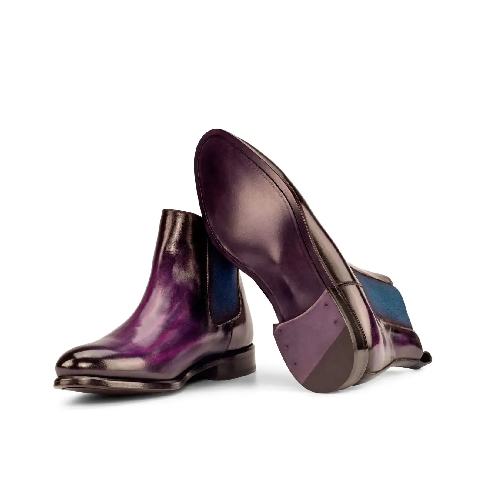 DapperFam Monza in Purple / Denim Men's Hand-Painted Patina Chelsea Boot