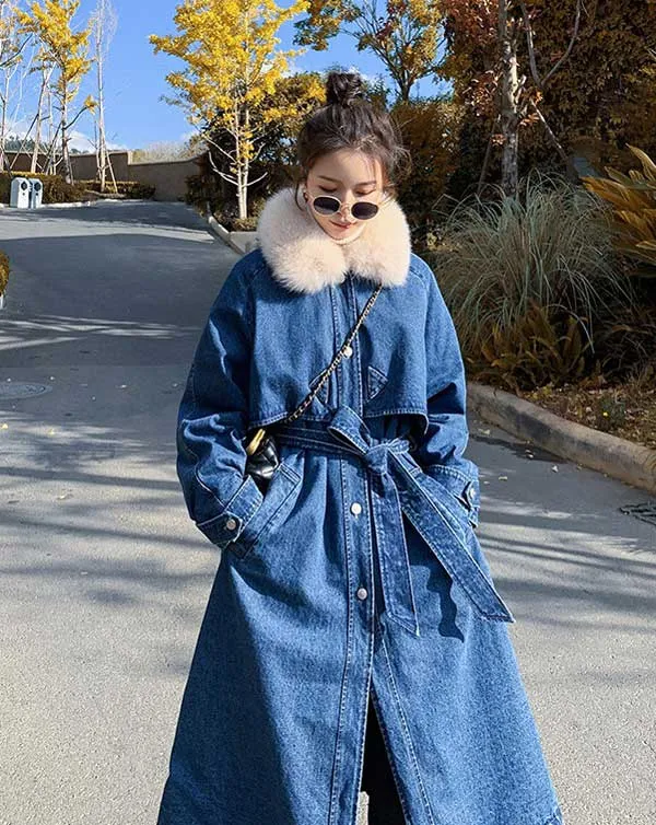 Denim Mid-Length Windbreaker Loose Winter Women's Coat