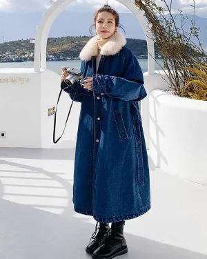 Denim Mid-Length Windbreaker Loose Winter Women's Coat