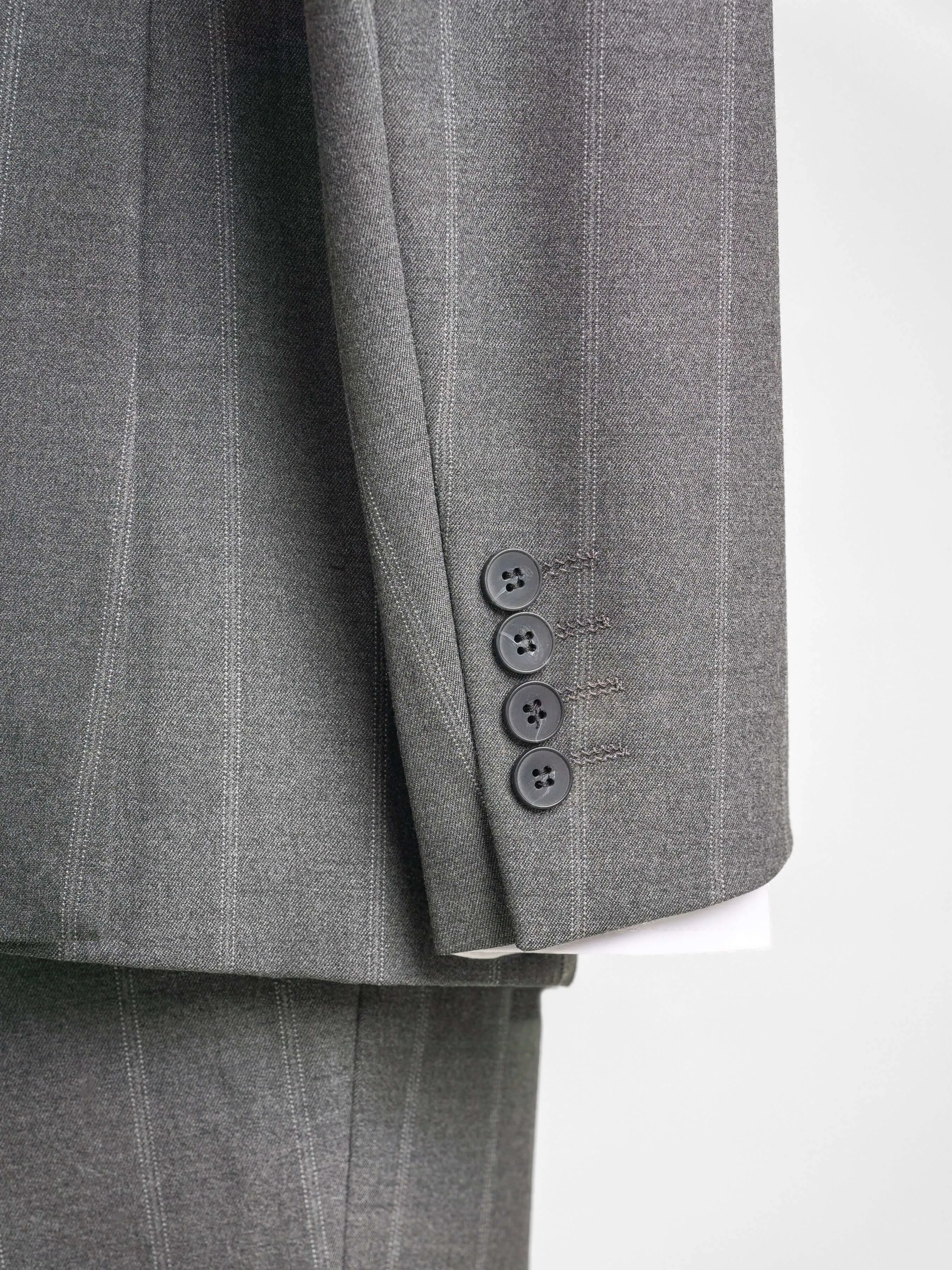 Double Breasted Suit Blazer - Dark Grey Wide Stripes (Peak Lapel)