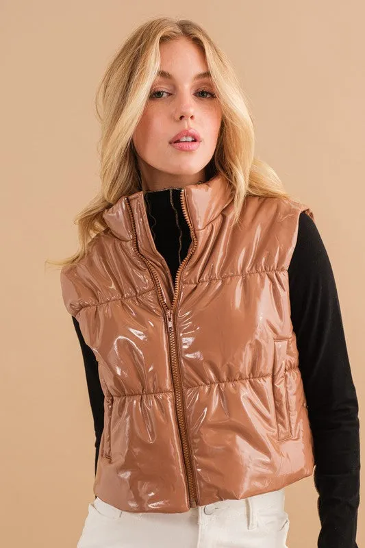 Downtown Quilted Faux Leather Puffer Vest - 3 Colors