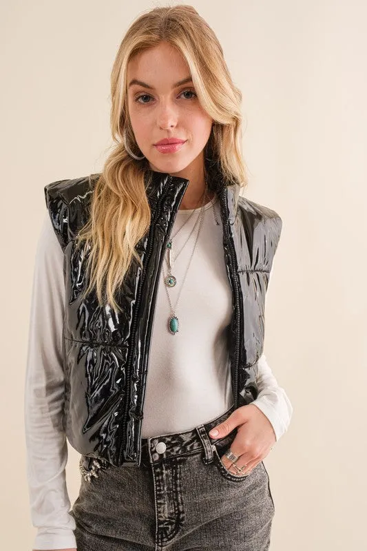 Downtown Quilted Faux Leather Puffer Vest - 3 Colors