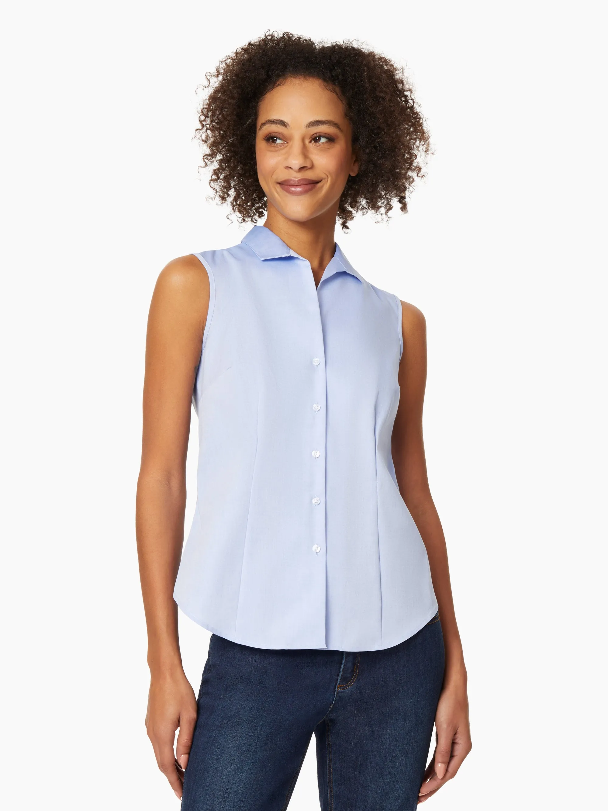 Easy-Care Sleeveless Button-Up Shirt