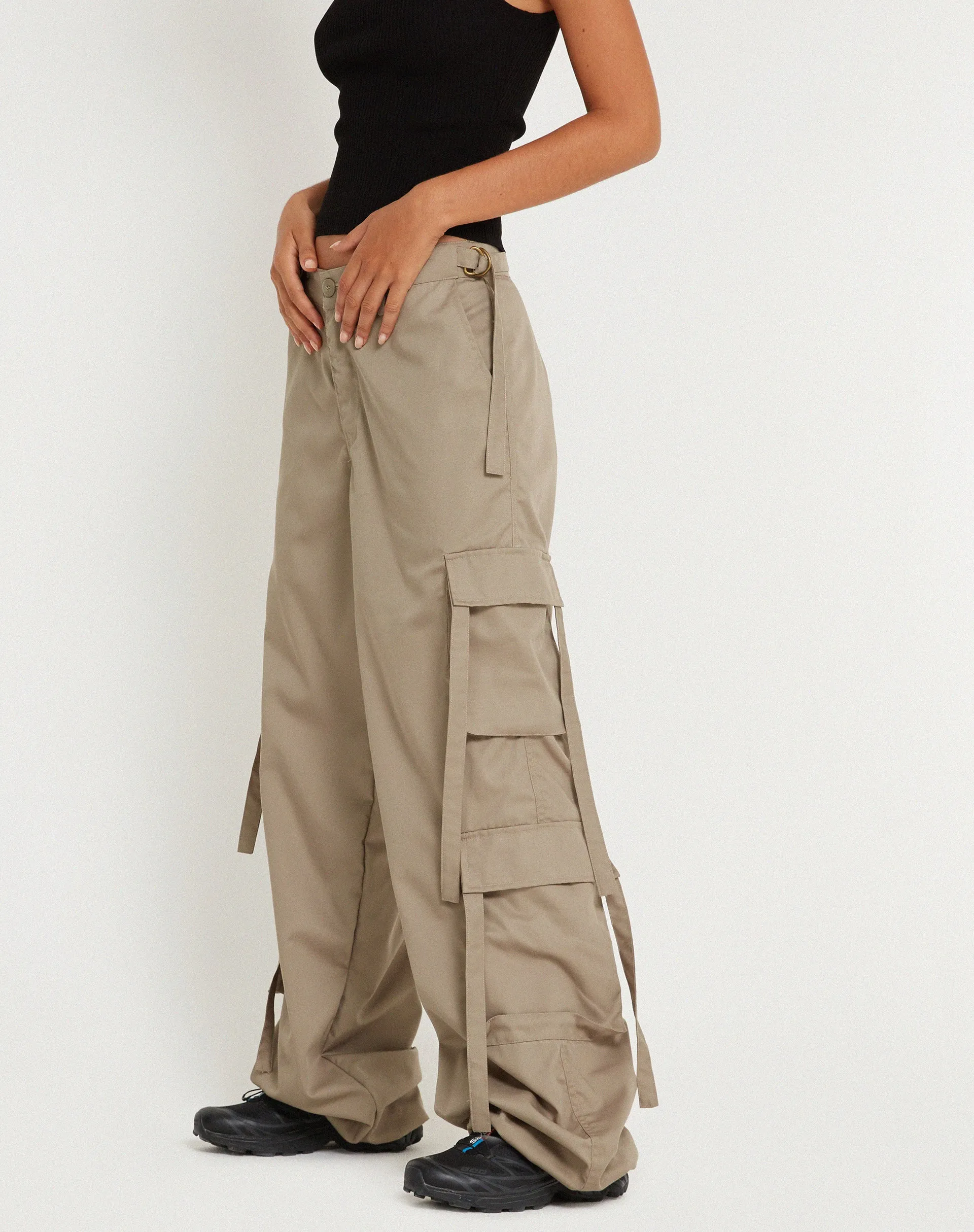 Edgar Wide Leg Cargo Trouser in Cotton Drill Taupe