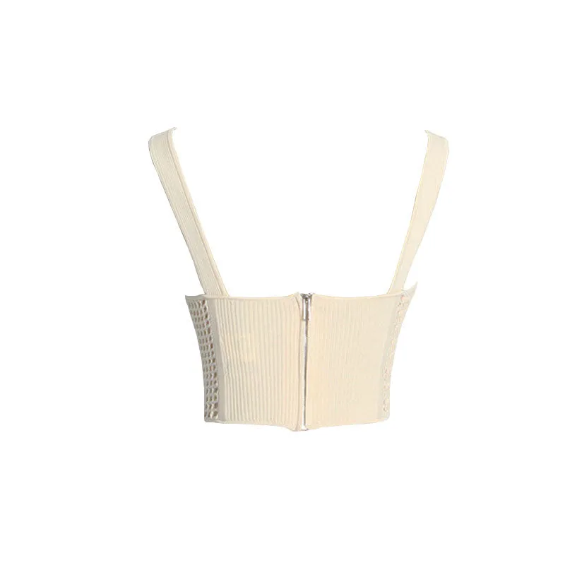 Edgy Sweetheart Neck Suspender Strap Crochet Knit Corset Crop Top