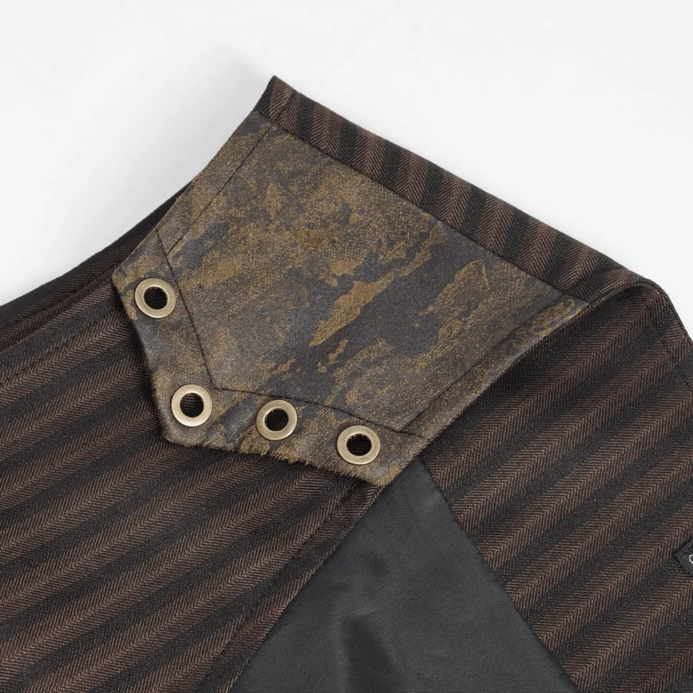 Elegant Pinstriped Men's Button-Up Brown Waistcoat