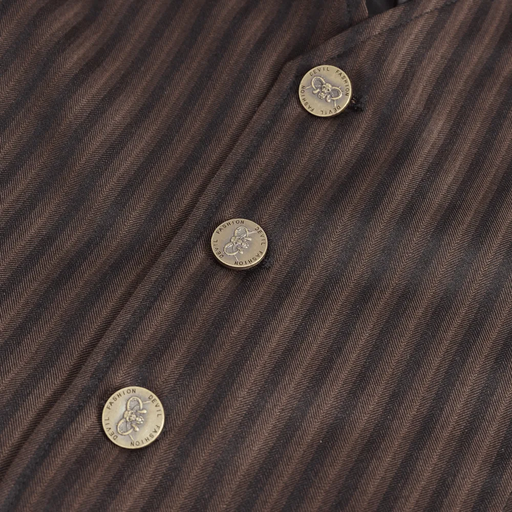 Elegant Pinstriped Men's Button-Up Brown Waistcoat