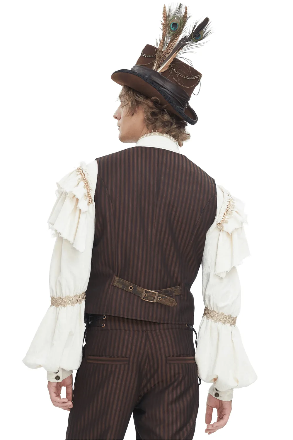 Elegant Pinstriped Men's Button-Up Brown Waistcoat