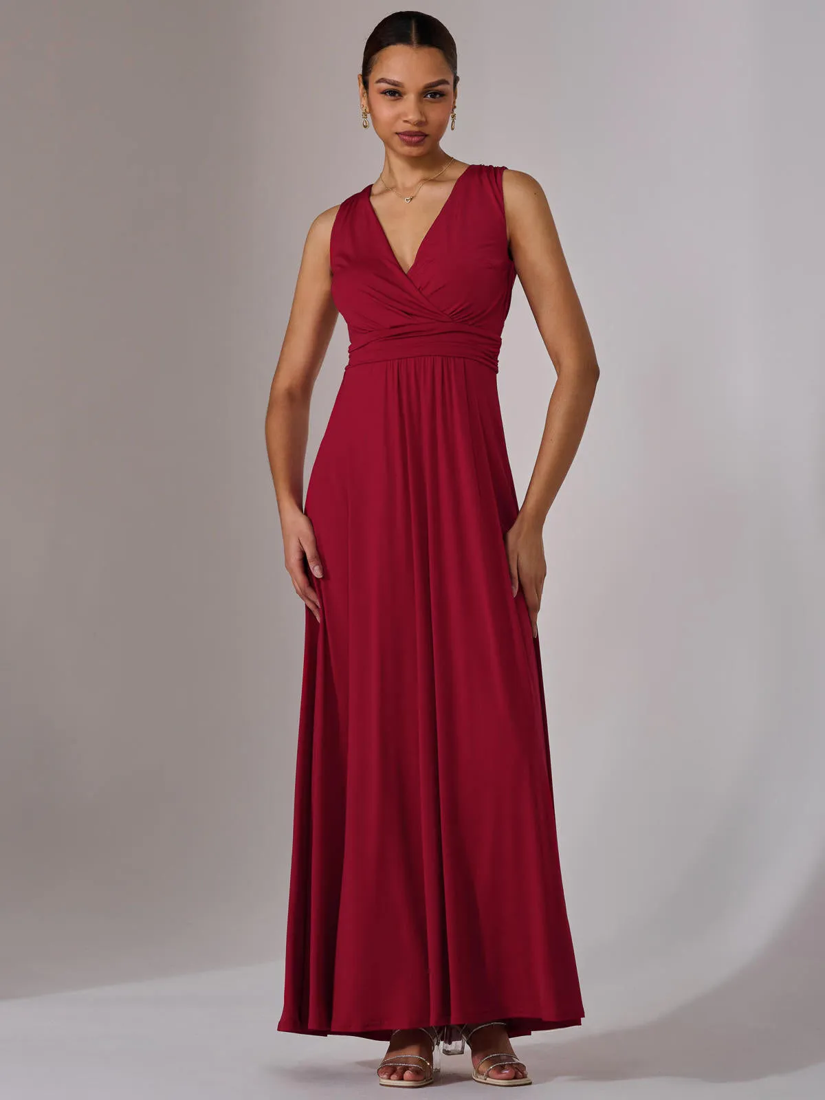 Ella Wrap Bodice Jersey Maxi Dress, Dark Red