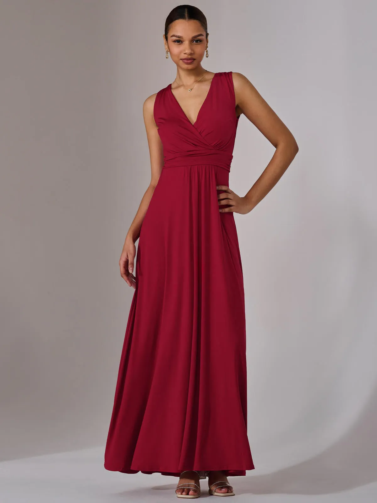 Ella Wrap Bodice Jersey Maxi Dress, Dark Red