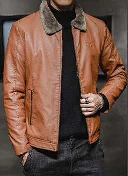 Fashion Mens Winter Thick Black & Brown Stylish Faux Fur and Real Leather Jacket by TJS