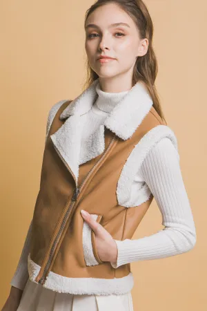 Faux Leather Sherpa Trim Vest