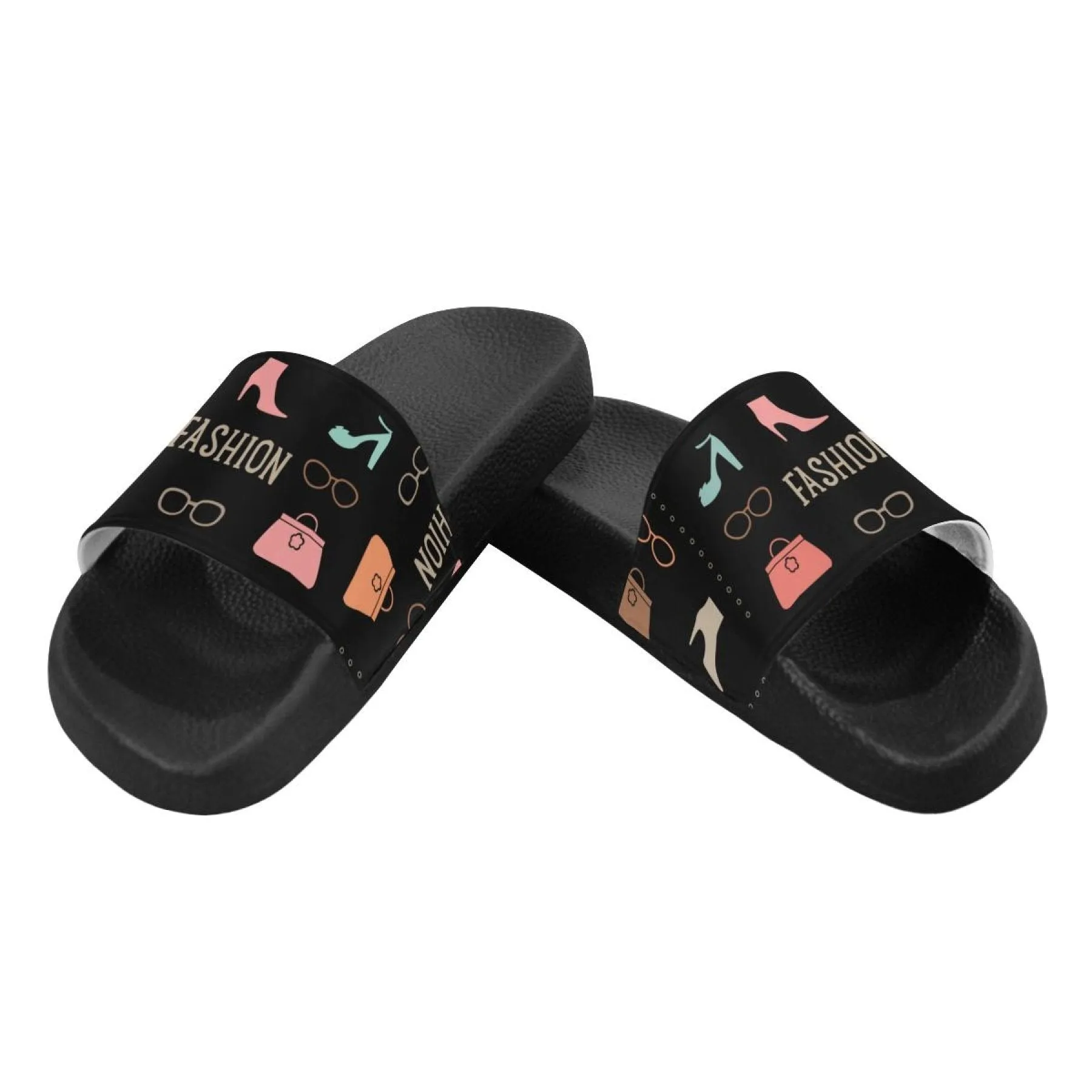 Flip-Flop Sandals, Fashion Graphic Style Black Womens Slides