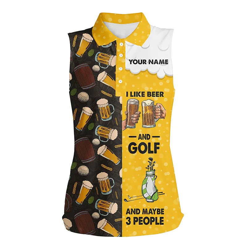 Funny Golf Beer Pattern Shirts Custom Womens Golf Shirt I Like Beer And Golf And Maybe 3 People