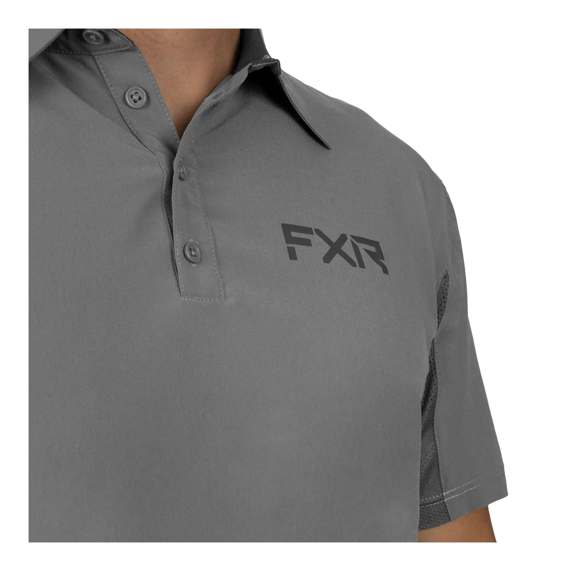 FXR  Mens Cast Performance UPF Polo Shirt Short Sleeve Lightweight Grey Black