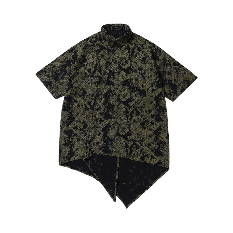 【GENANX2024NEW】vintage style with irregular hem dark offset button-down diagonal front shirt