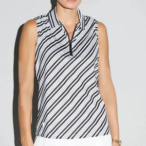 GGblue Womens Elina Ice Sleeveless Golf Polo - BLACK DIAGONAL STRIPE