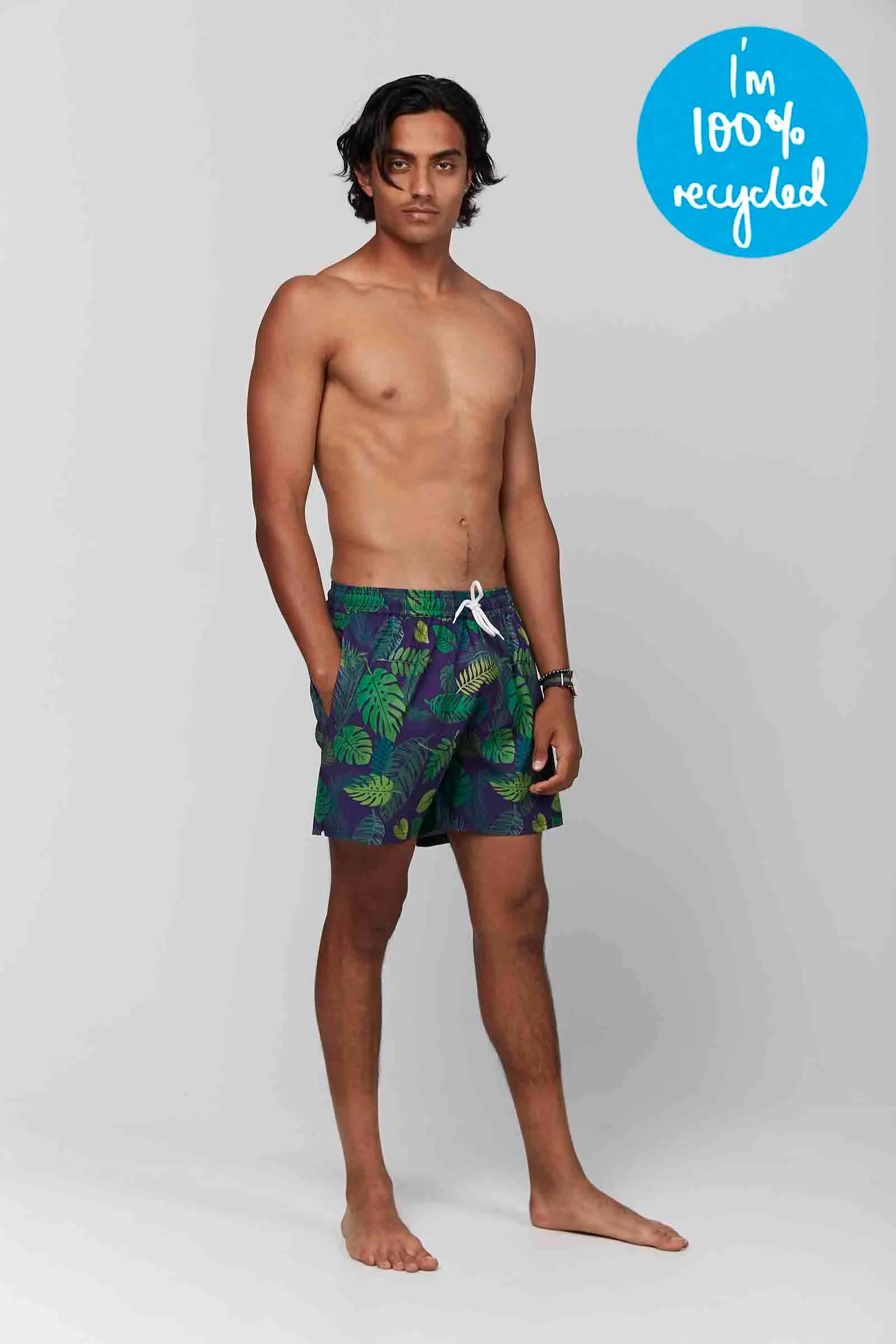 Going Troppo Beach Boardies Midnight Blue/Green (100% recycled)