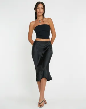 Goya Midi Skirt in Satin Black