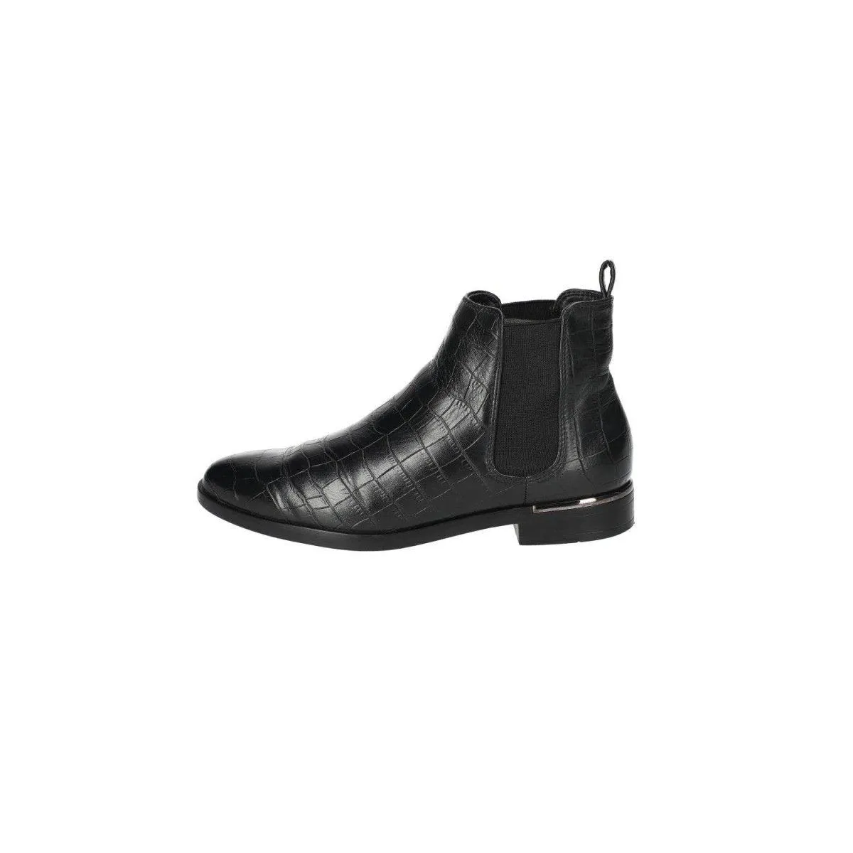 Graceland Croc Embossed Chelsea Ankle Boots Croc Embossed Leather Black Colour For Women