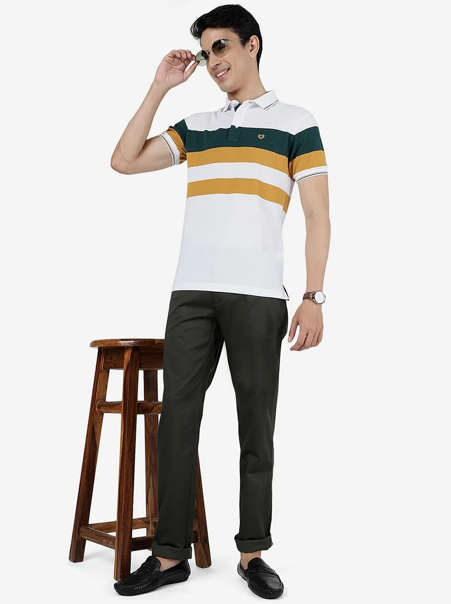 Green & Yellow Striped Slim Fit Polo T-Shirt | JadeBlue