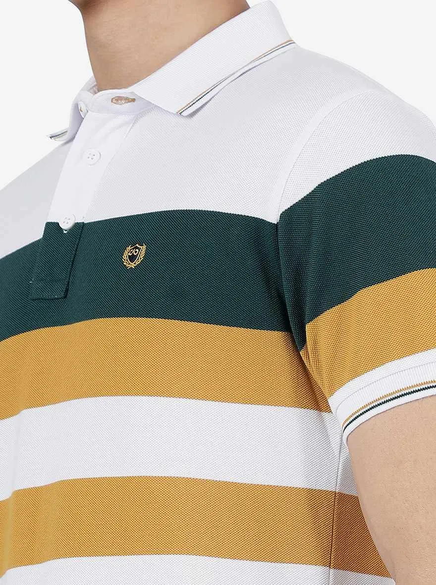 Green & Yellow Striped Slim Fit Polo T-Shirt | JadeBlue