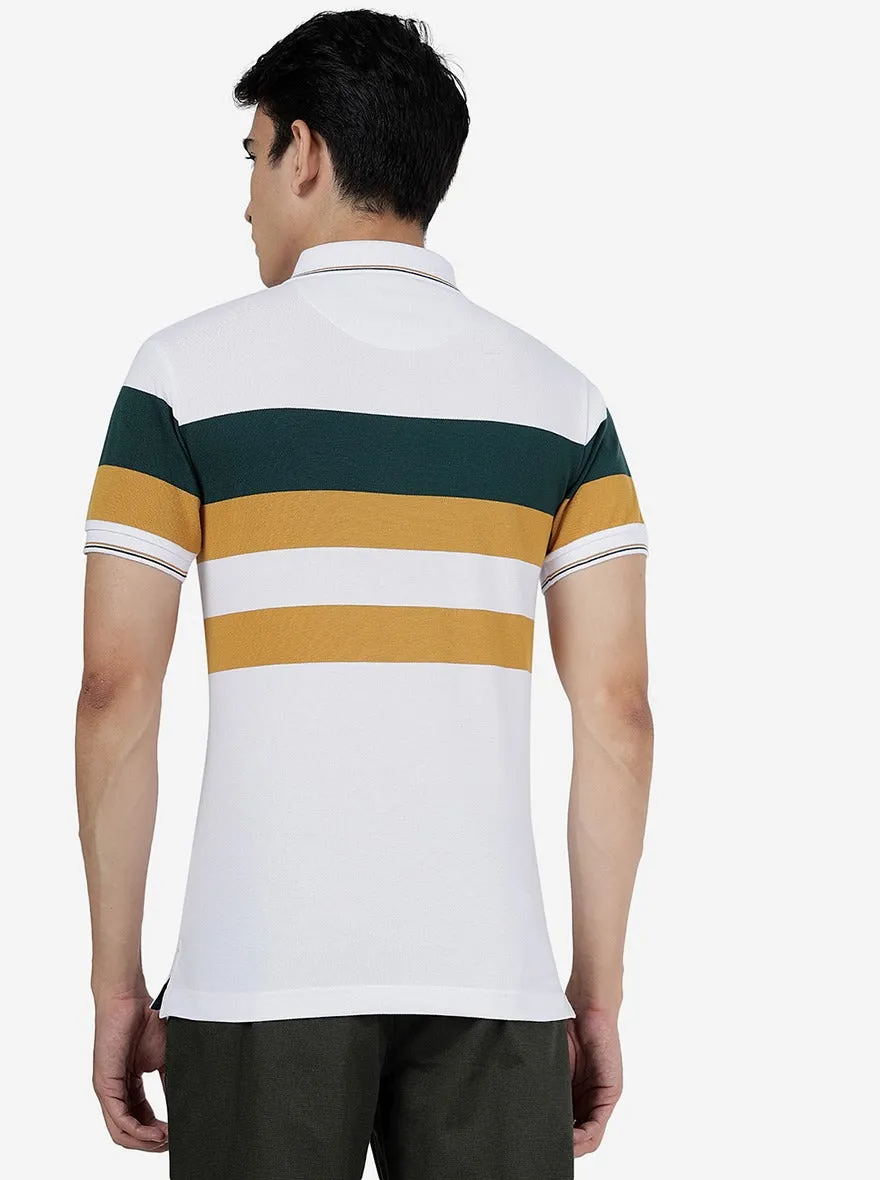 Green & Yellow Striped Slim Fit Polo T-Shirt | JadeBlue