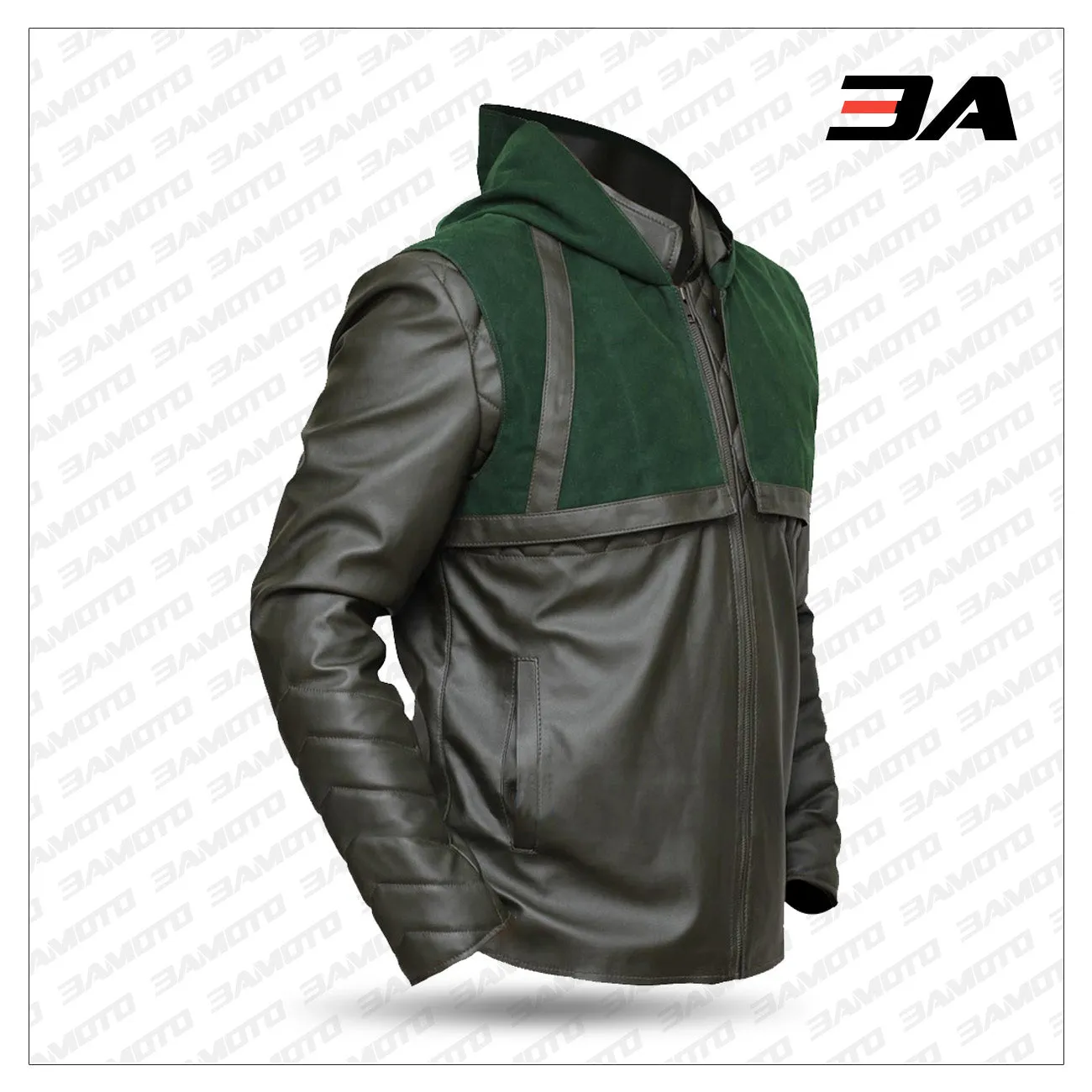 Green Arrow Stephen Amell Hooded Leather Jacket