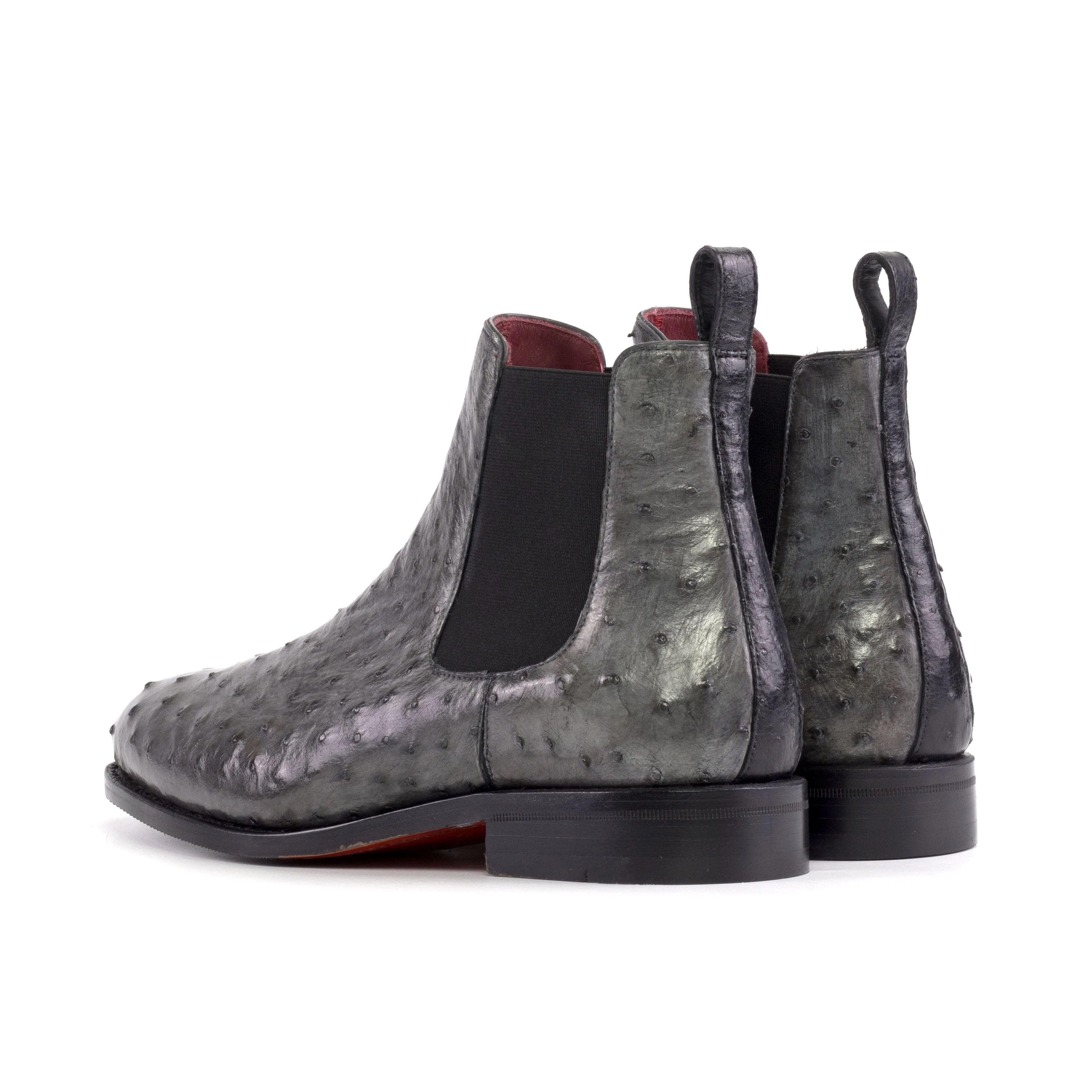 Grey Ostrich Chelsea Boots