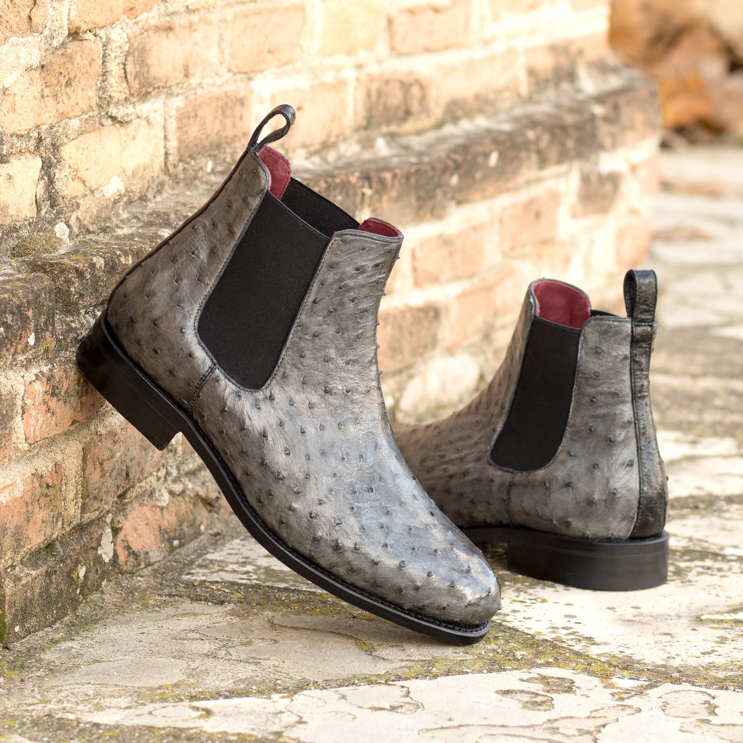 Grey Ostrich Chelsea Boots