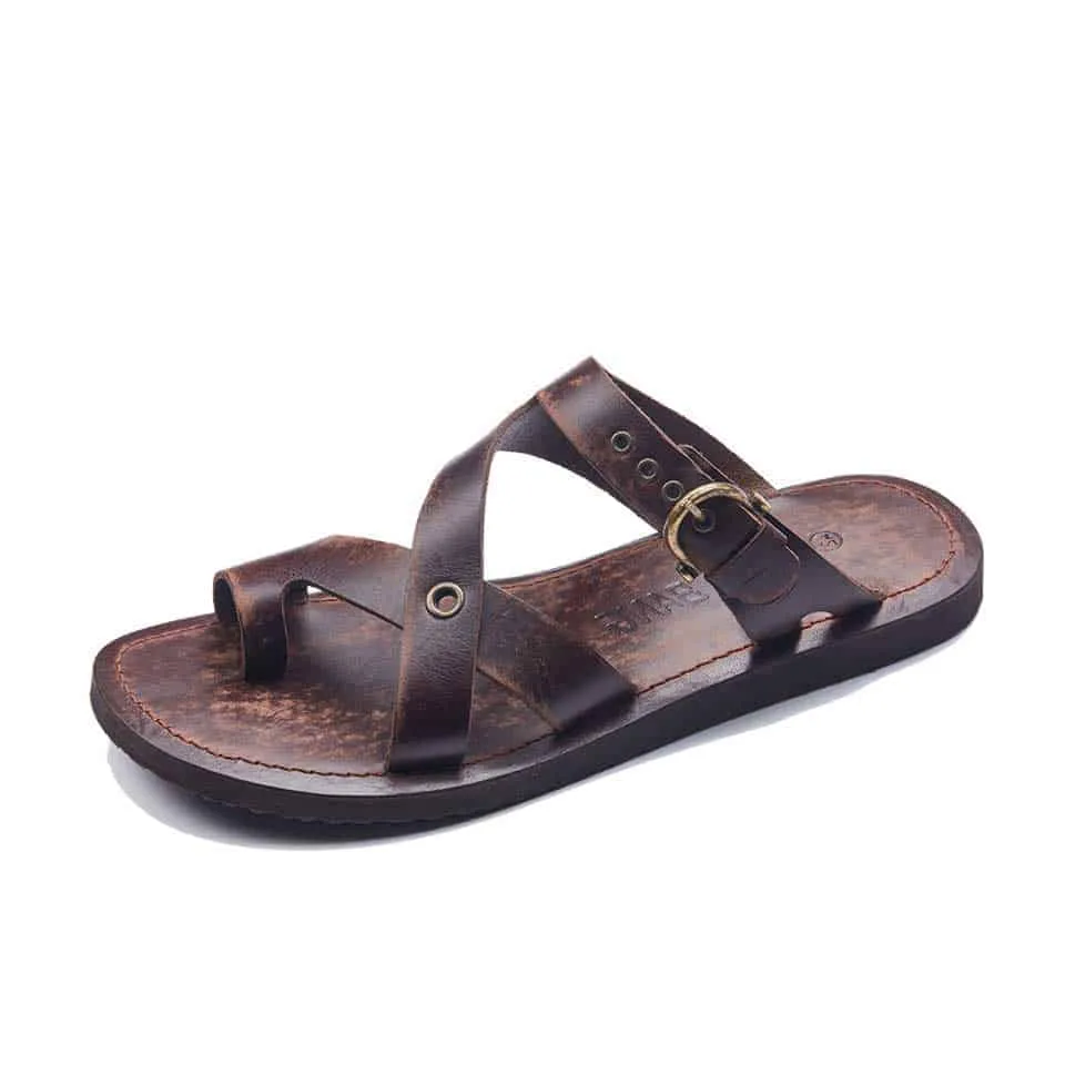 Handmade Mens Leather Slide Slippers Sandals Toe Thongs