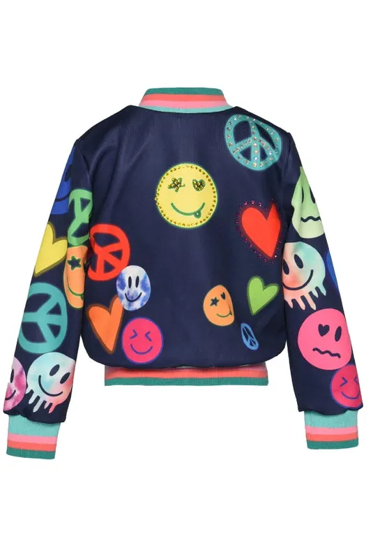 Happyface Print Bomber Jacket