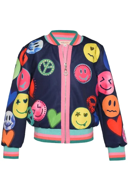 Happyface Print Bomber Jacket