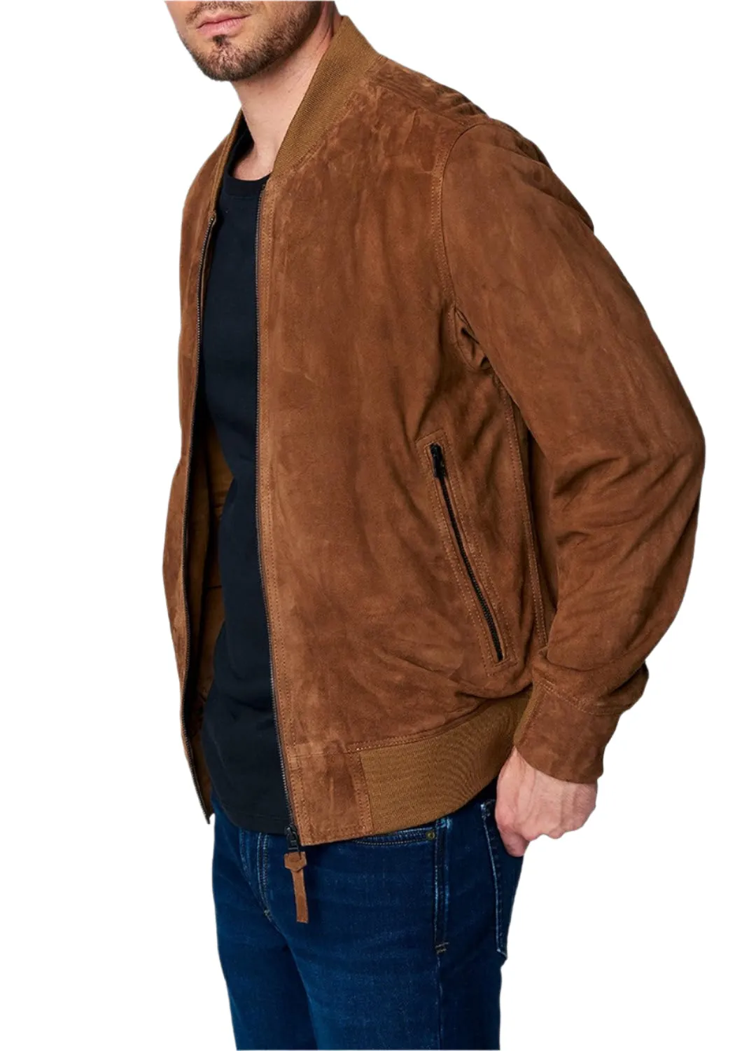 Havara Brown Suede Bomber Leather Jacket