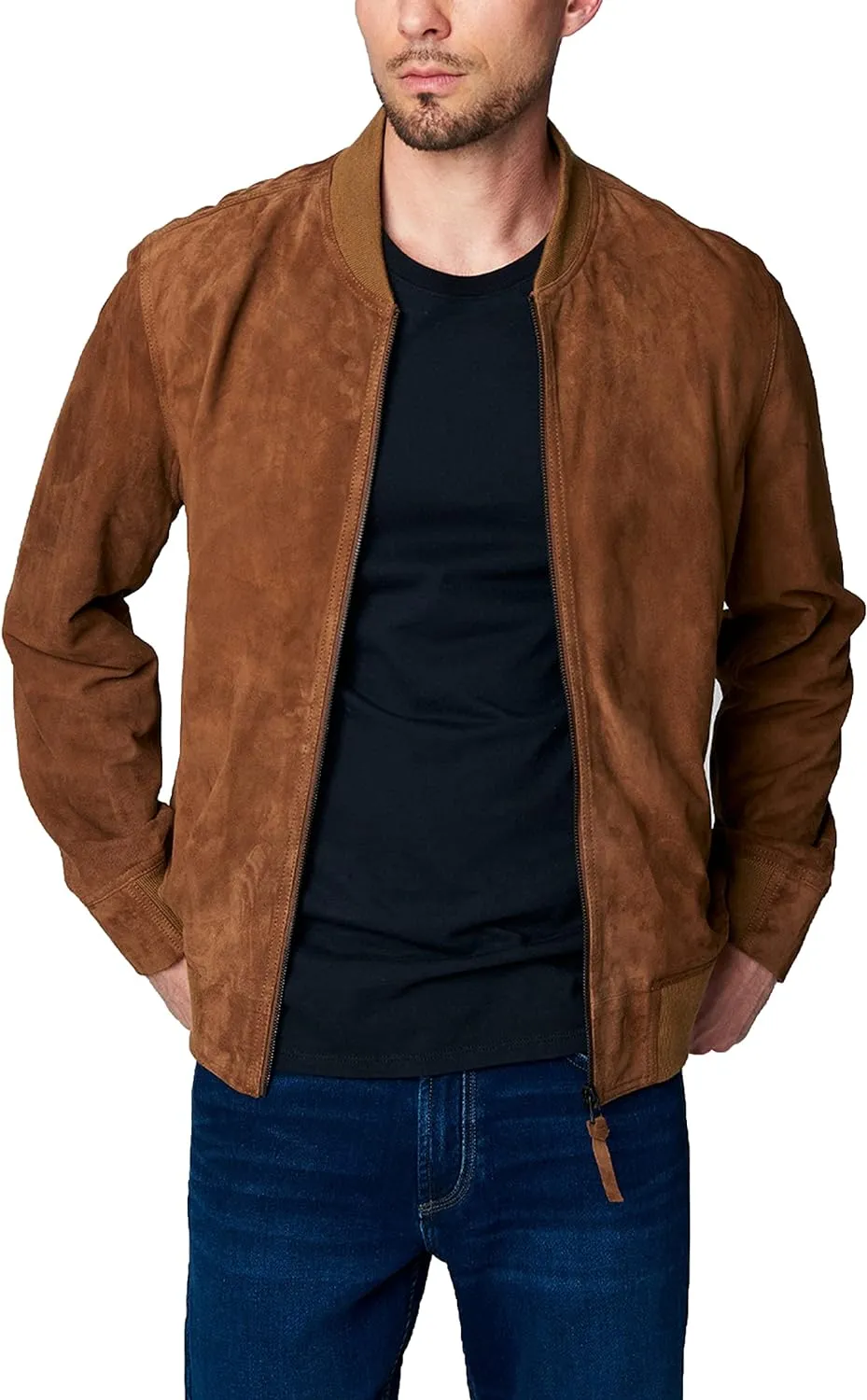 Havara Brown Suede Bomber Leather Jacket