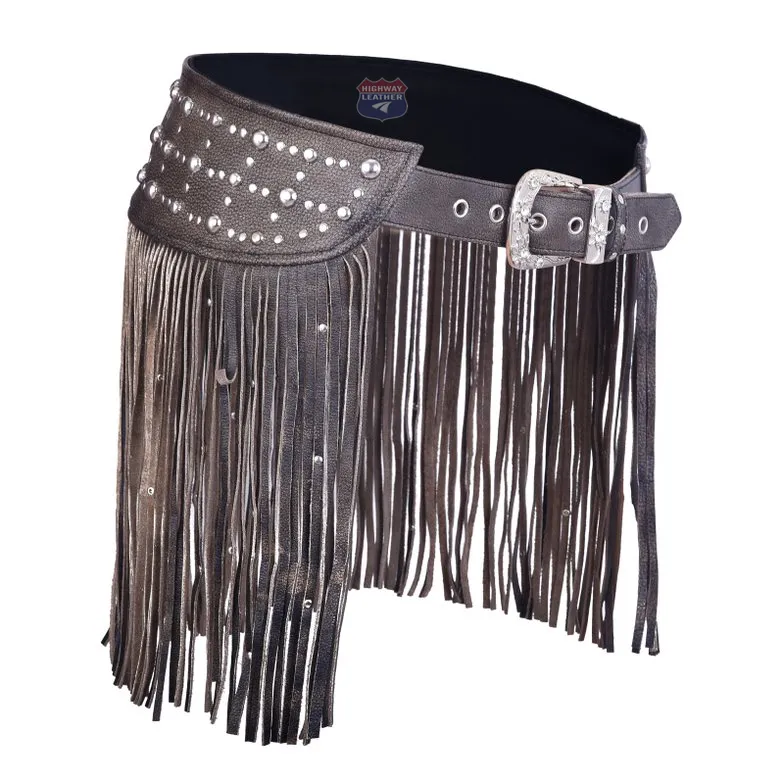 HL90260BROWN Women Leather Tassel Hip Belt for Vintage BROWN Western Design Waist Belt