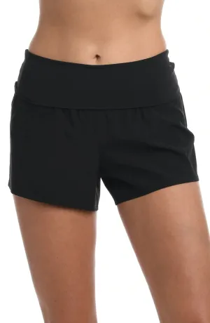 Island Goddess Foldover 3" Inseam Board Short In Black - La Blanca