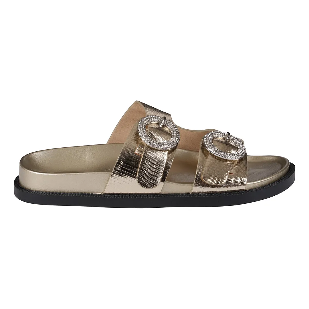 Jordyn Gold Double Band Embellished Slide Footbed Sandals