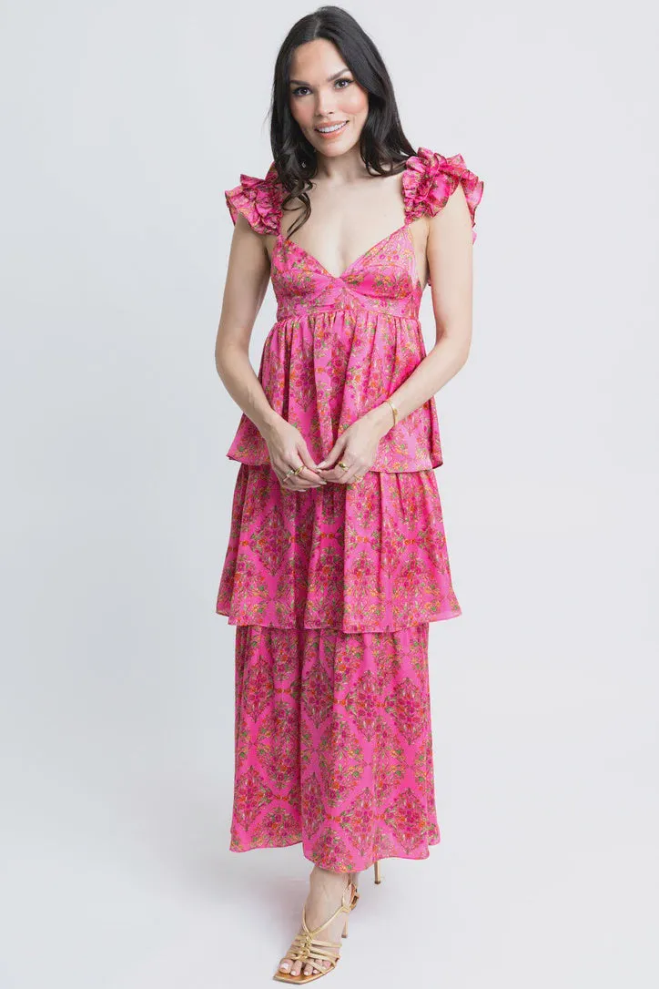 Karlie Floral Satin Maxi Dress Pink