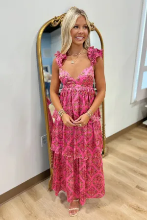 Karlie Floral Satin Maxi Dress Pink