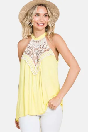 Lace Panel Sleeveless Round Neck Top