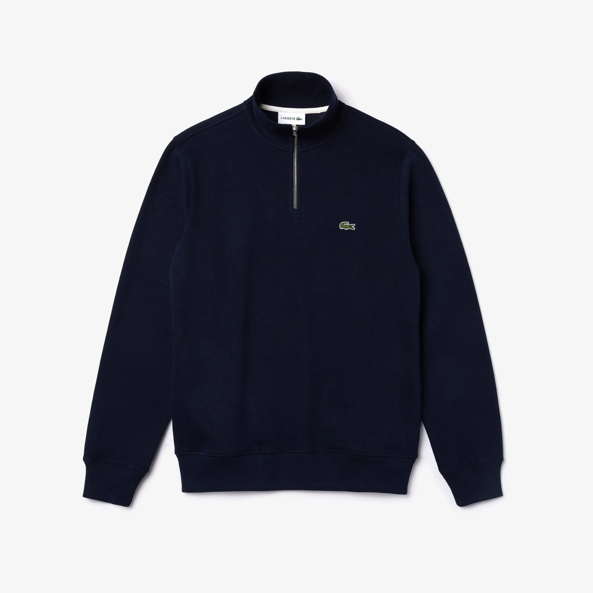 Lacoste Zippered Stand-Up Collar Cotton Sweatshirt in Navy