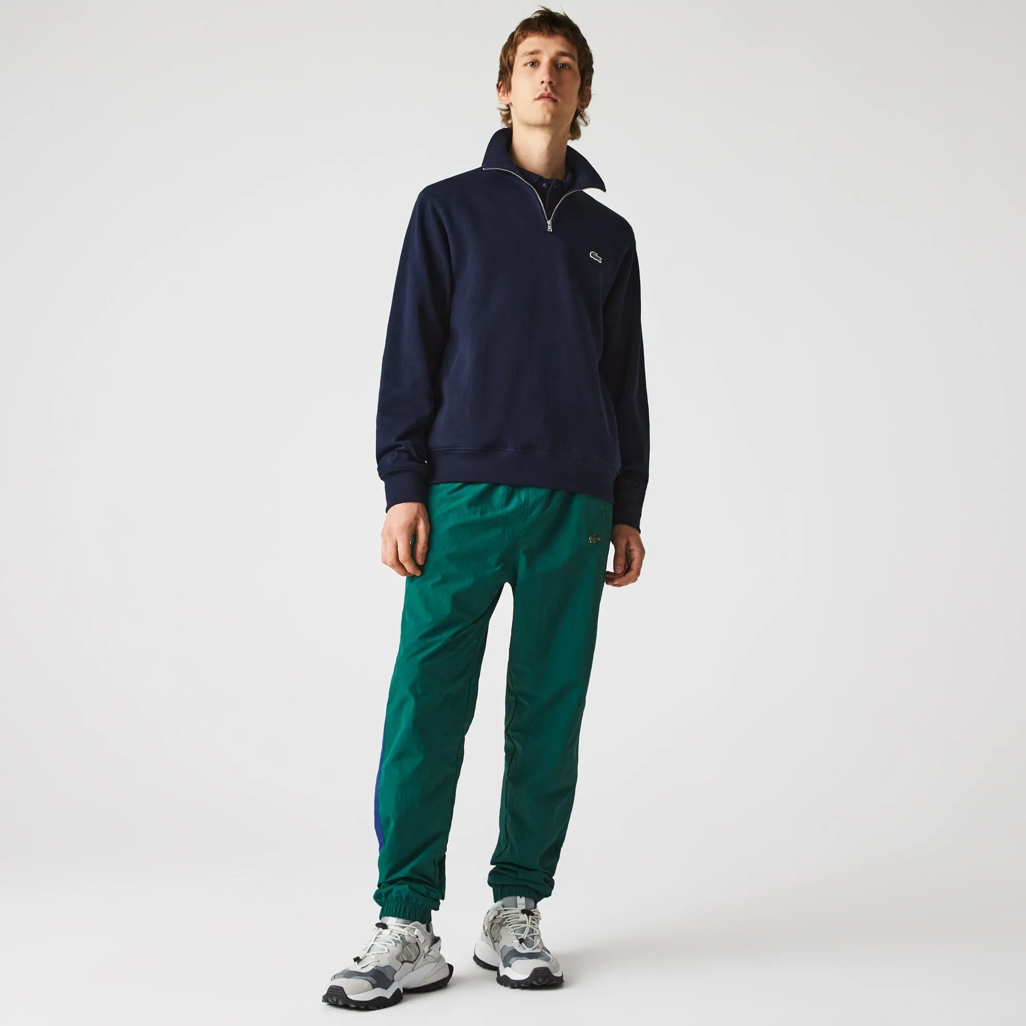 Lacoste Zippered Stand-Up Collar Cotton Sweatshirt in Navy