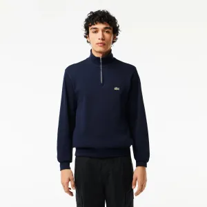 Lacoste Zippered Stand-Up Collar Cotton Sweatshirt in Navy