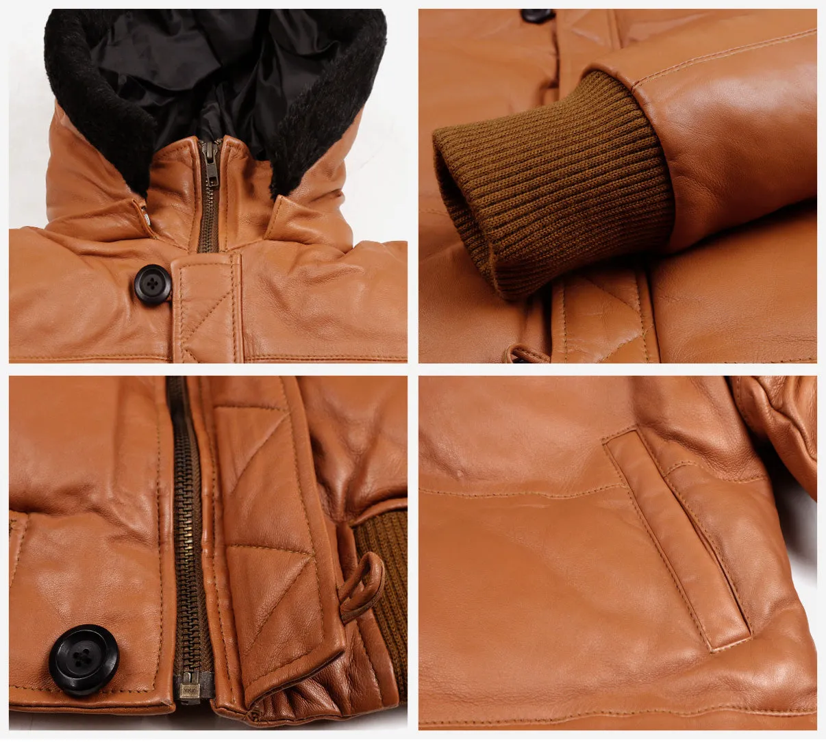 Leather Jackets Hub Mens Genuine Lambskin Leather Jacket (Cognic Tan, Hooded) - 1801020