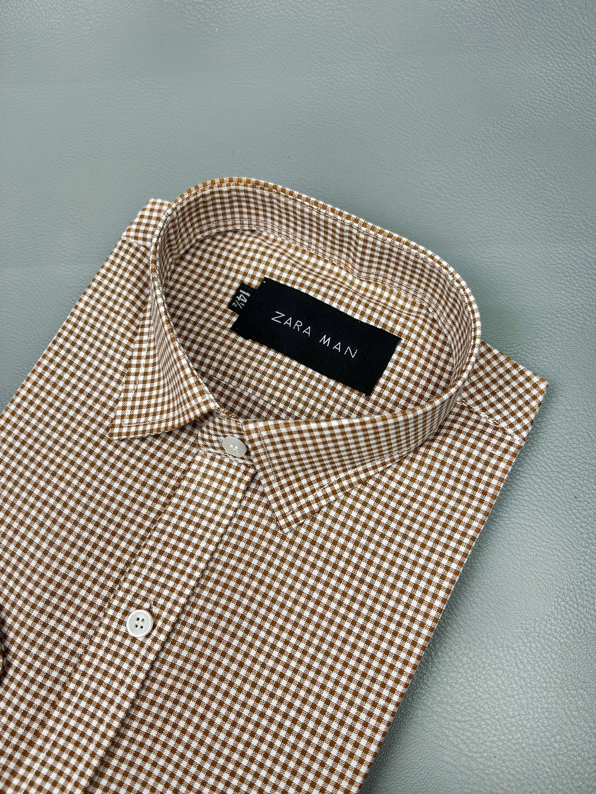 Light Brown Checks Formal Dress Shirt For Men MFS162