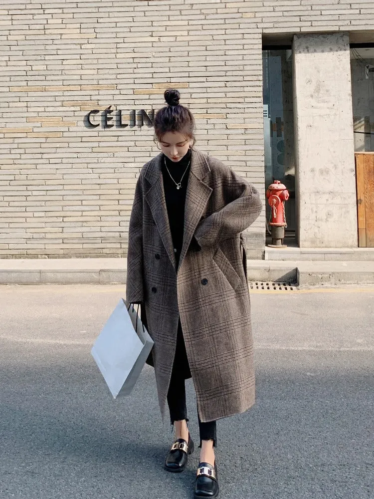 Light Mature Style Plaid Mid-Length Woolen Women's Coat