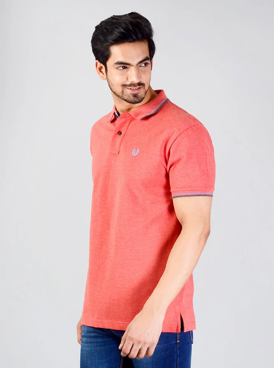 Light Red Solid Slim Fit Polo T-shirt | Greenfibre